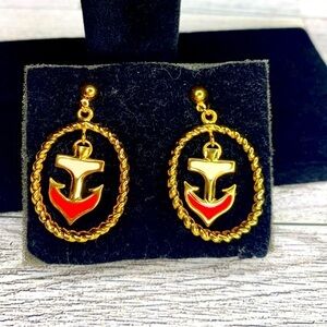 Vintage Avon Anchor & rope drop dangle enamel pierced earring unused